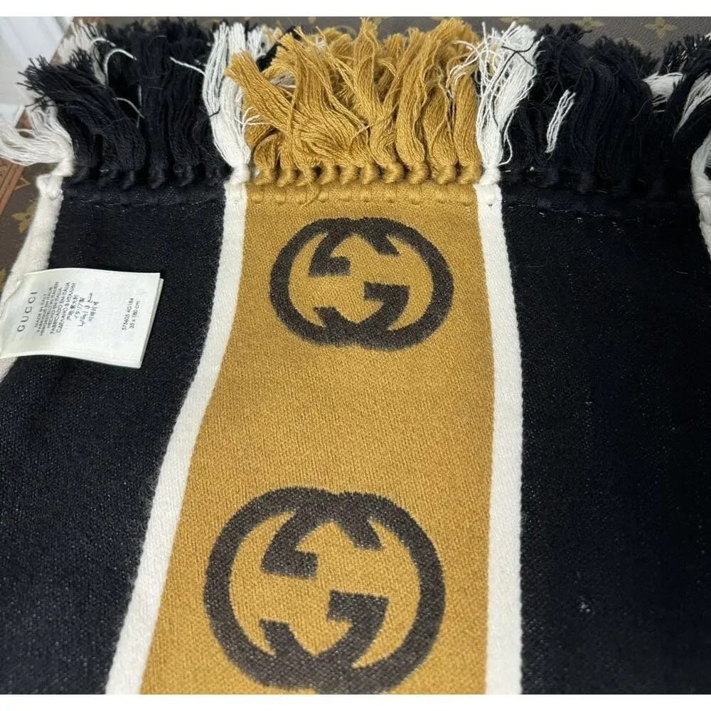 EUC Gucci Unisex GG-Jacquard Monogram Striped Wool Scarf